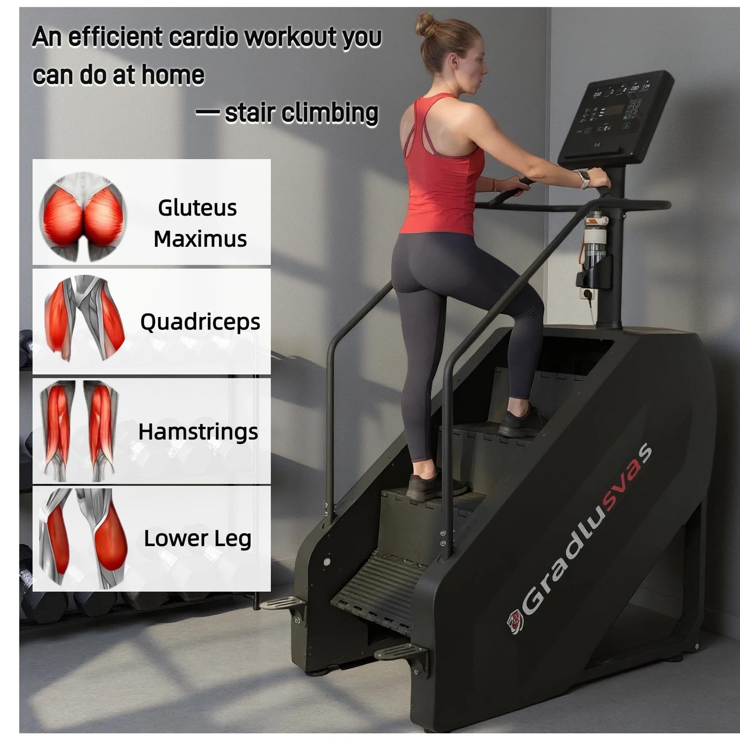 Stairmaster Stair Climber Machine, 610LBS Commercial Stair Stepper with LED Display & Button Controls, 15 Resistance Levels, Heart Rate Monitor, 9 Programs, Wireless Charging