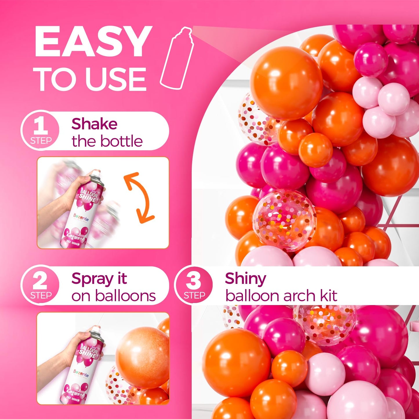 Bezente Balloon Shine Spray - 20 oz High Shine Balloon Spray, Waterproof, Long-Lasting Antioxidant, Odorless, Instant Shiny Effect for Party Balloons Decorations