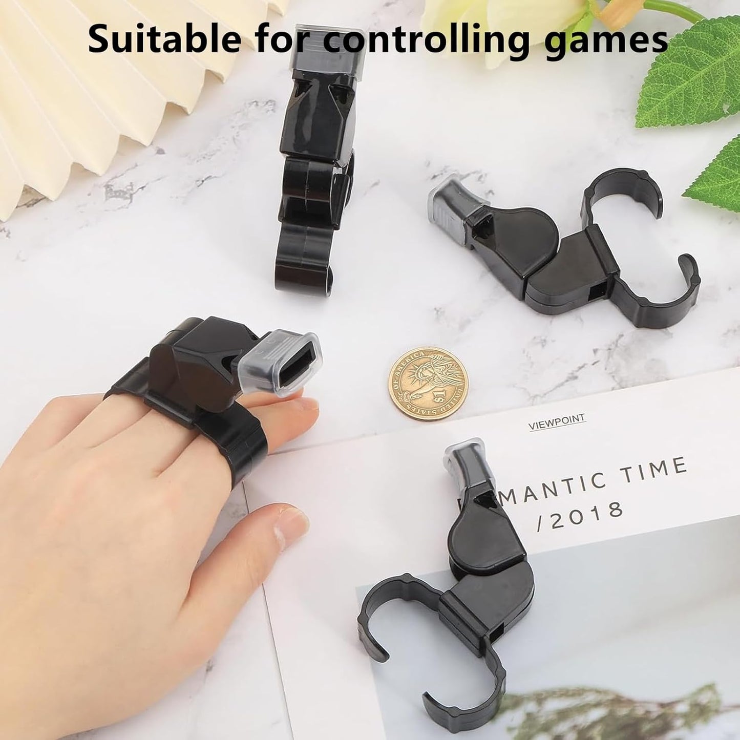 2 Pcs Finger Grip Whistle Hockey Referees Whistle Reusable Hand Whistle Referee Whistle for Training and Outdoor Camping, Black