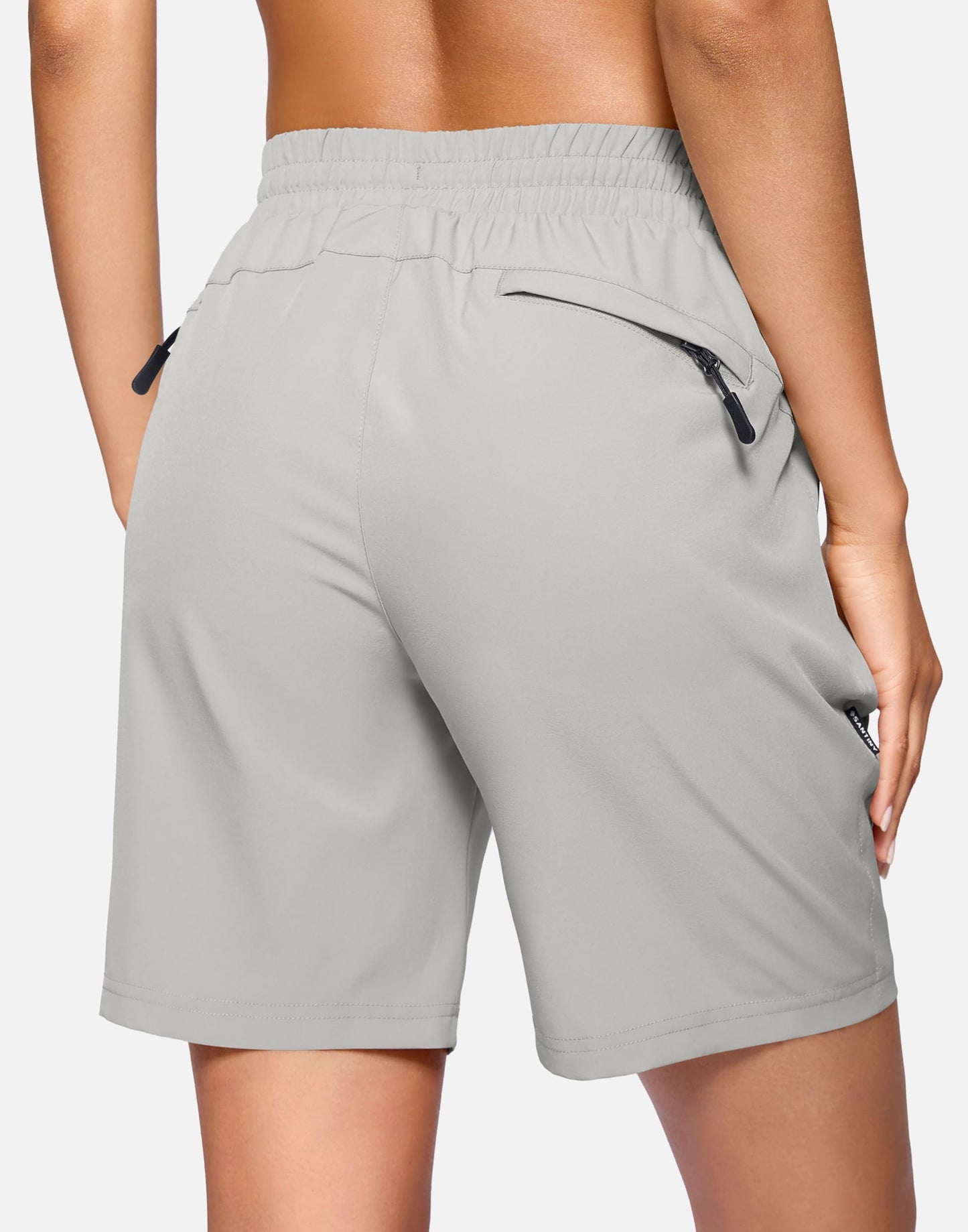 SANTINY Women's 7''/ 9'' Hiking Shorts with 3 Zipper Pockets Lightweight Quick Dry Long Athletic Golf Shorts for Women Casual (Light Grey_M)