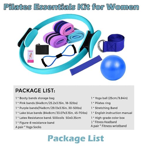 Better Me Pilates Kit, 11Pcs Better Me Pilates Essentials Kit for Women, Better Me Home Pilates Ring and Ball Set, Yoga Ball 25cm Figure 8 Resistance Band Yoga Bands for Home and Gym Workout (Pink)