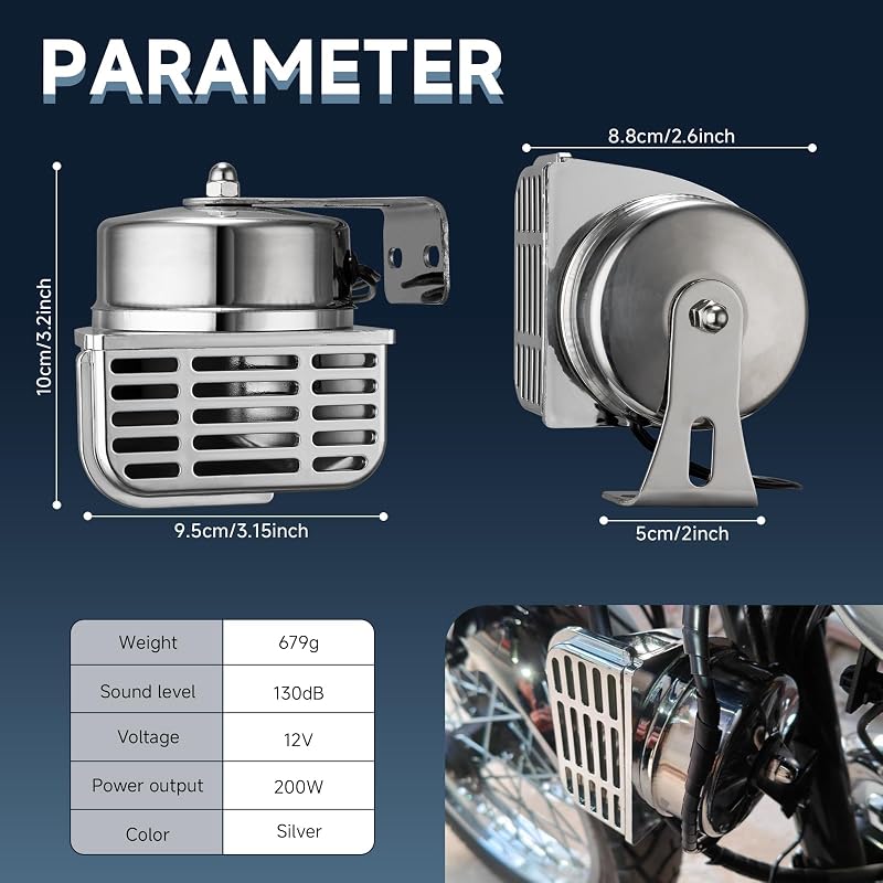 Stainless Steel Snail Horn Boat & Motorcycle 12V Dual Trumpet Horns - Silver (2pcs)