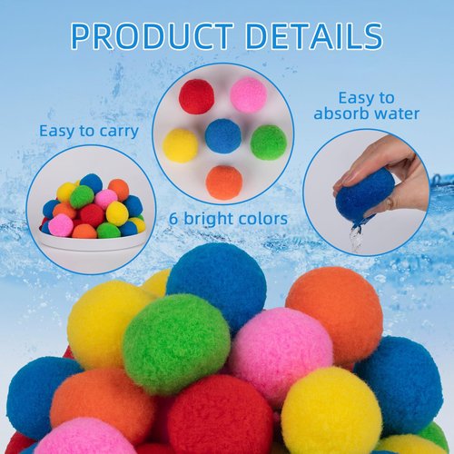 Reusable Water Sponge Balls, Kiddospace Reusable Water Sponge Balls, 2.4 Inch Soft Soaker Ball Fake Snowballs for Outdoor Toys and Games, Soft & Quick Hydration, Backyard Games (60pcs)