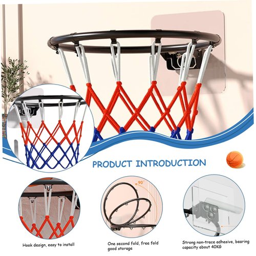 KDAMGOQE Basketball Rim Replacement, 14 Inch Basketball Rim with All Weather Net, Foldable Basketball Hoop Replacement Rim, Basketball Hoop with Sticker for Wall Door Mounted,Basketball Rim