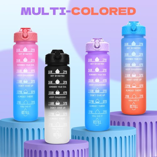 FLEEODAN Water Bottle with Straw, 32oz Motivational Water Bottles with Time Marker, LeakProof Tritan BPA Free,Sports Water Bottle with Handle for Women Man Gym Fitness Outdoor(Pink)