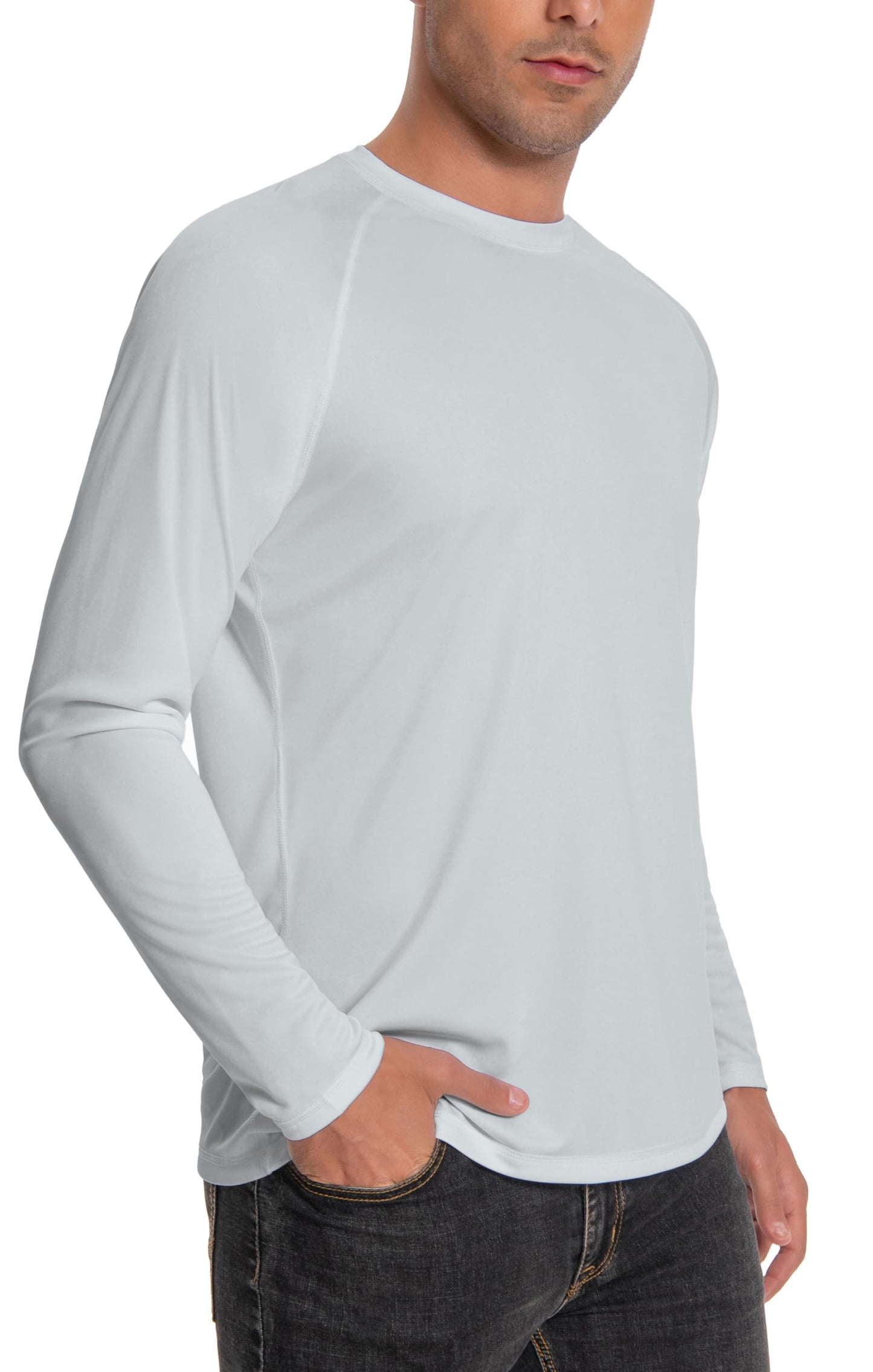 Runceptual Men's Sun Protection Shirts UPF 50+ UV Long Sleeve Rash Guard Shirts Lightweight Quick Dry for Fishing Swimming Running Hiking Gray 2XL