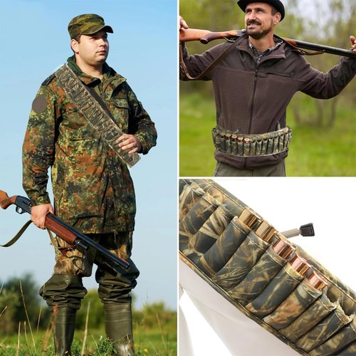 HUNTPAL Neoprene Quick Release Shotgun Shell Belt with 25 Shell Holders and 3 Storage Pockets, Up to 63 Inches, Wearable on Waist or Crossbody for Outdoor Hunting Shooting