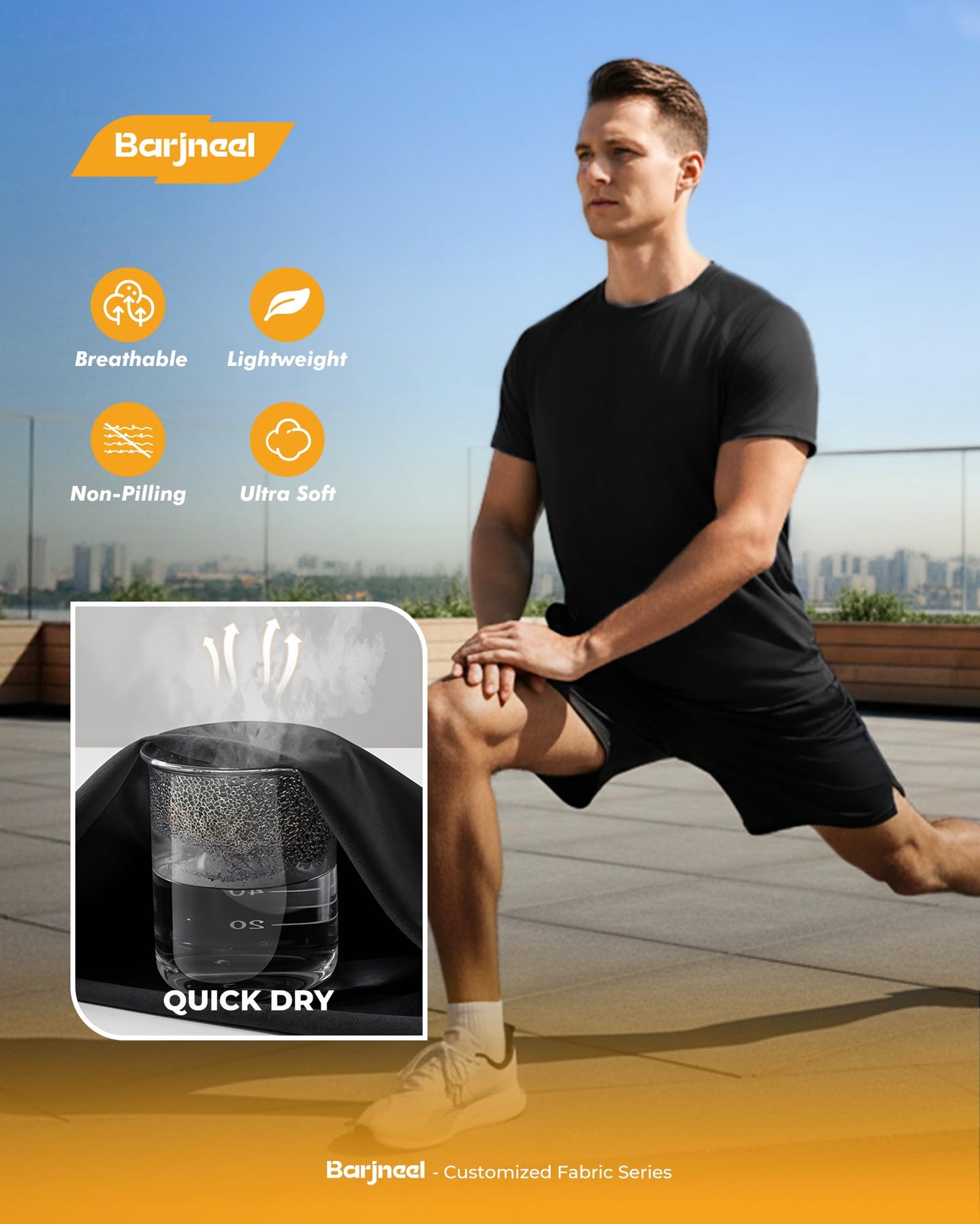 Barjneel 2 Pack Workout Shirts for Men - Black Casual Quick Dry Moisture Wicking Men's T-Shirts for Gym Running Athletic