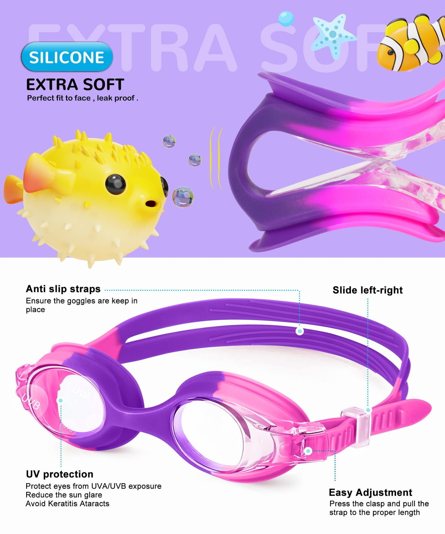 NSSIW Kids Swim-Goggles Swimming-Goggles-for Kids: Goggles Anti Fog Pool No Leak 2 Pack Ages 3-16