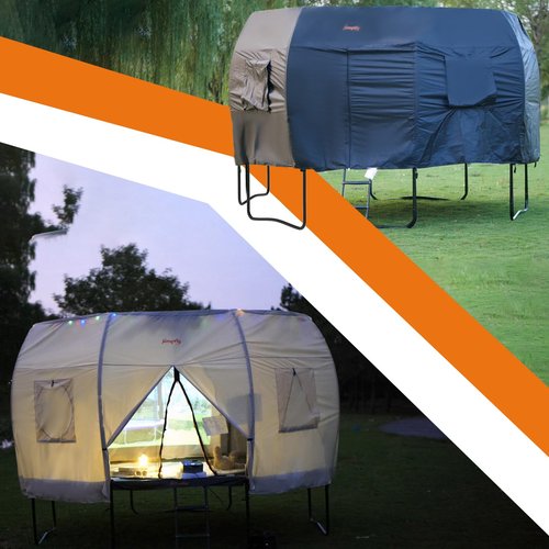 jumpfly Trampoline Round Tent(Tent ONLY) Fits 12FT Frame 8 Curved Poles with LED Lights Trampoline Accessories - Wear-Resistant - Black