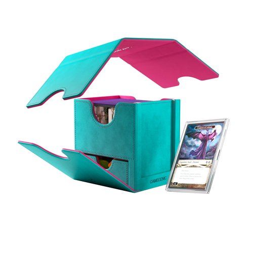Gamegenic Sidekick Pro 100+ XL Convertible - Premium Deck Box with Secure Card Storage, UV Protected Slide Card Case, Display Top Card, Extra Token Drawer, Magnetic Closure, Teal/Pink Color, Made