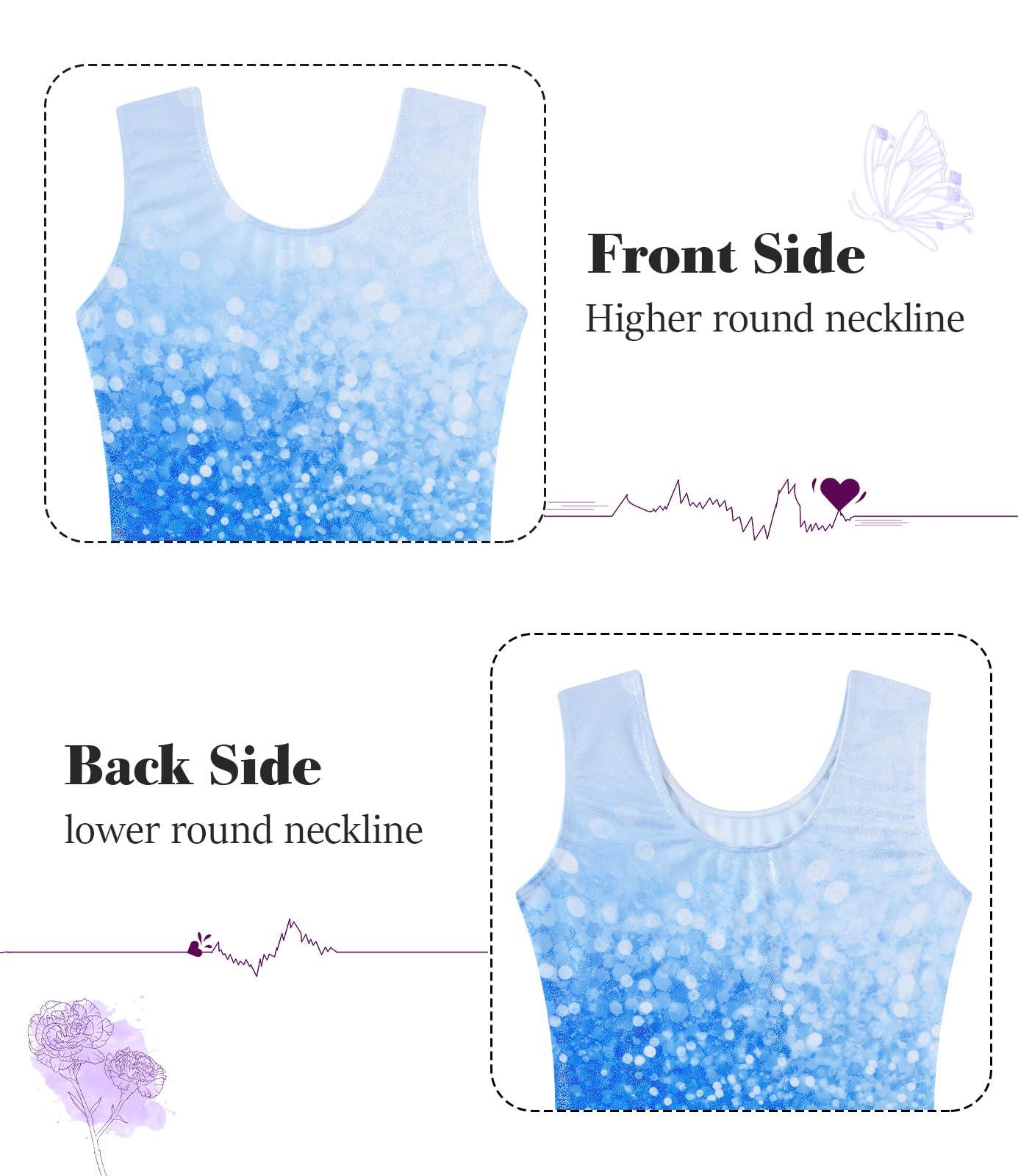 Vogseek Gymnastic Leotards for Girls 6 Years Blue Spakle Dots Tumbling Outfits with Matching Scrunchie 2 Piece Quick Dry Sleeveless Classic Dance Unitards Size 7