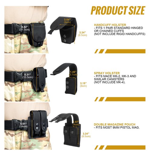 VISMIX 3 Sets of Holsters for Duty Belt, Handcuff Holster/Spray Holster/Double Magazine Pouch Case Sheath Snap Strap for Police Security Law Enforcement