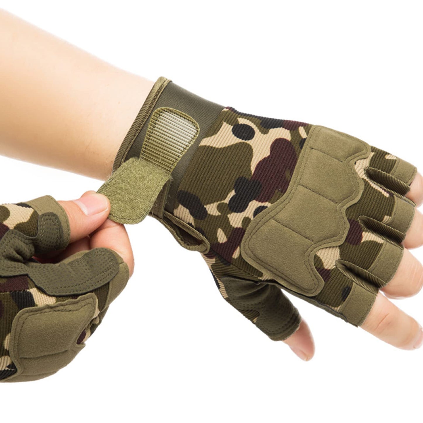 2 Pack Parachutist Half Finger Gloves, Protective Gloves for Motorcycle Cycling and Outdoor Activities
