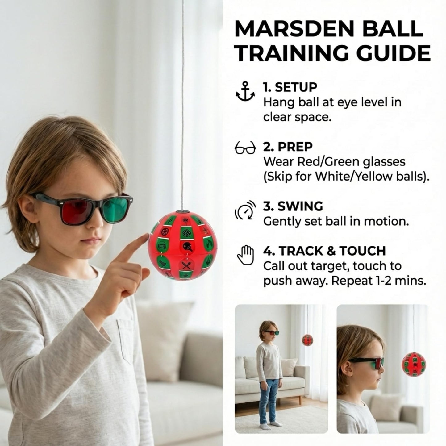 Marsden Ball Vision Therapy with Letters for Hand-Eye Coordination and Visual, Visually Impaired Estrabismo Amblyopia Vision Children Eye Therapy Training Improve Ball (Yellow)