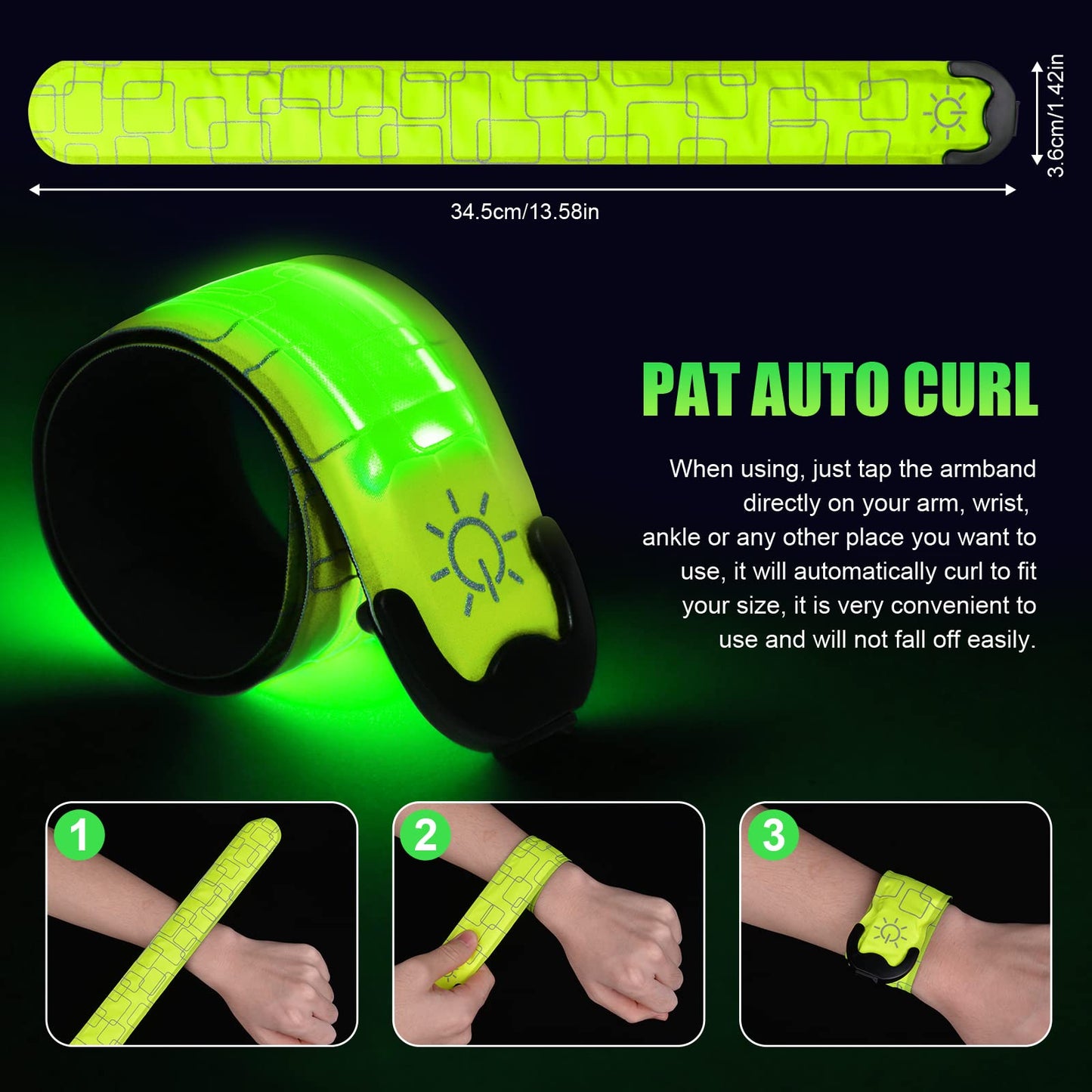Aucuu Light Up Armband LED Slap Safety Armband for Kids Night Walking, LED Luminous Armband Magic Strap for Running, Cycling, Jogging