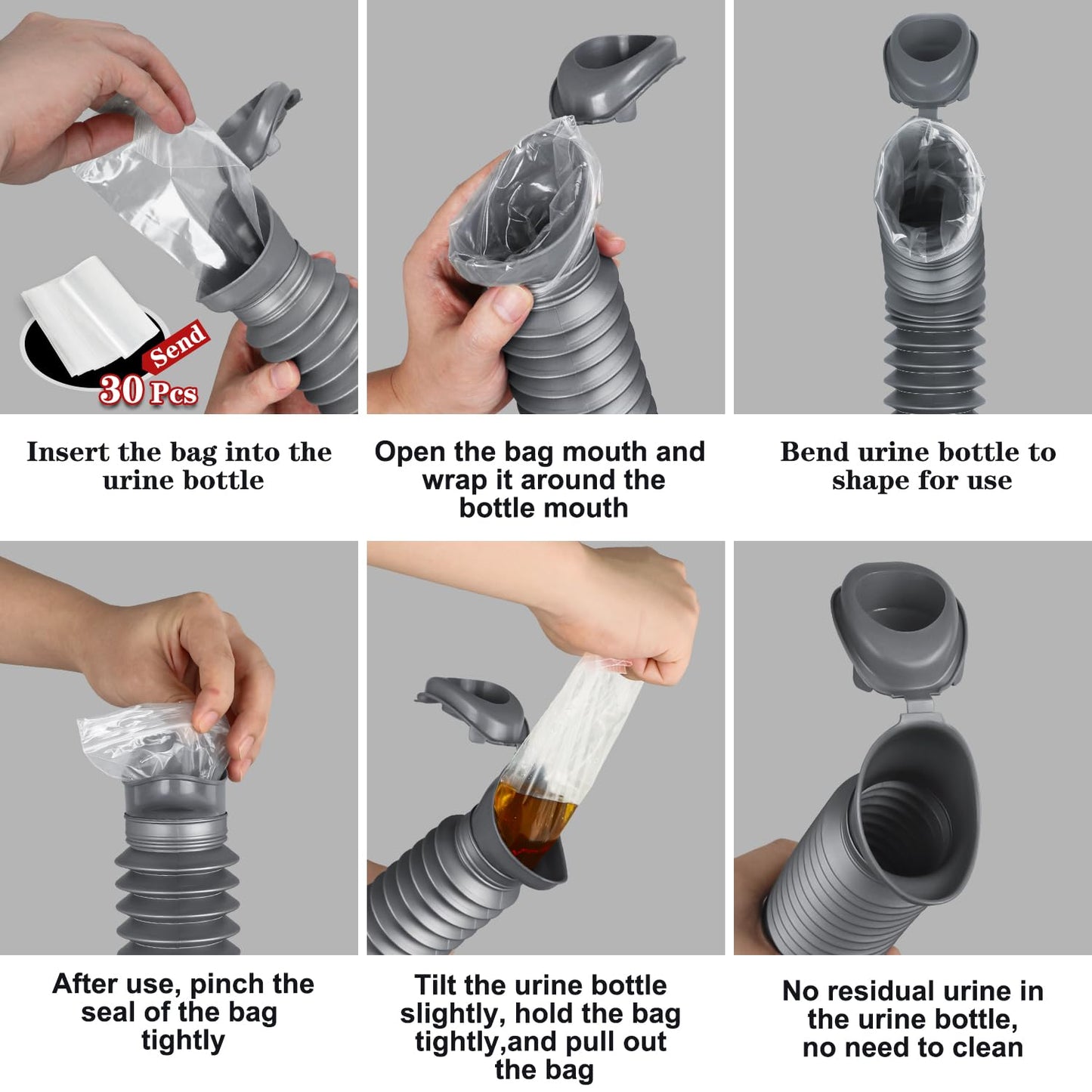 Pee Bottles For Men,Adjustable Urine Bottle With Disposable Replacement Bags,Car Pee Bottle For Men And Women,750ml,Leakproof,2-Piece Set Emergency Urinal For Road Trips,Traffic Jams And Camping