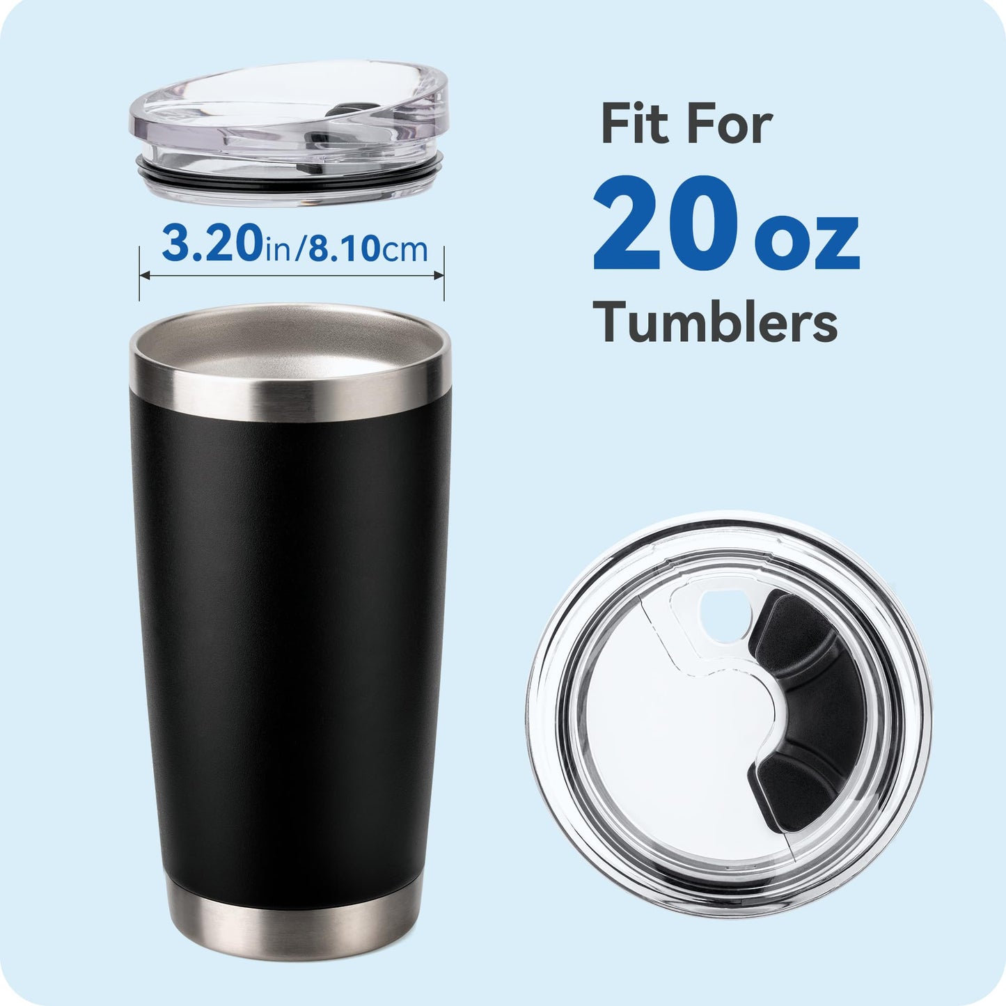 Prurex Magnetic Lid for YETI Rambler 20oz Tumbler & 3.2 Inch Mouth Bottles | Transparent SK Material | Sliding Lock Leakproof Design | Durable Replacement Cup Cover(1 Pack)