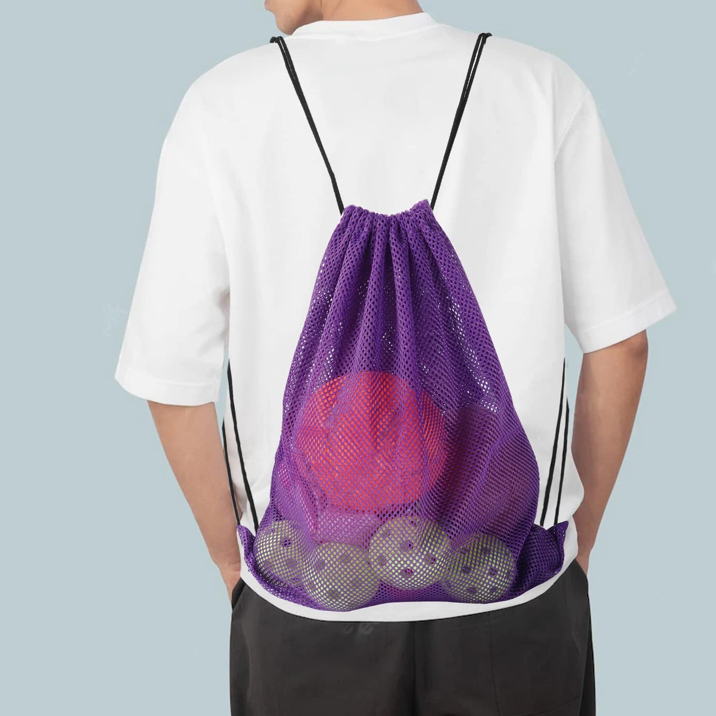 GSE Games & Sports Expert 19"x15" Purple Mesh Backpack Bag. Mesh Drawstring Sports Equipment Sackpack for Gym Gear, Swimming, Toys, Baseballs/Softballs, Pickleballs