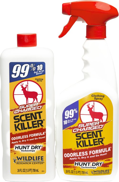 Wildlife Research Center Super Charged Scent Killer Spray & Refill – Odor Eliminator for Hunting – Works After Drying – Odor Control for Clothes & Gear – Hunting Spray (48 FL OZ Combo)