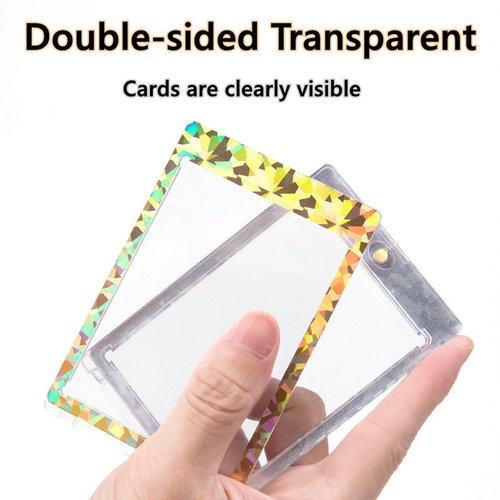 5 PCS Magnetic Card Holder, 35pt One Touch Laser Bronzing Card Holder, U-V Protectors Hard Plastic for Trading Cards, Magnet Case, Sports, Football, Baseball Cards Holder-Glass Gold