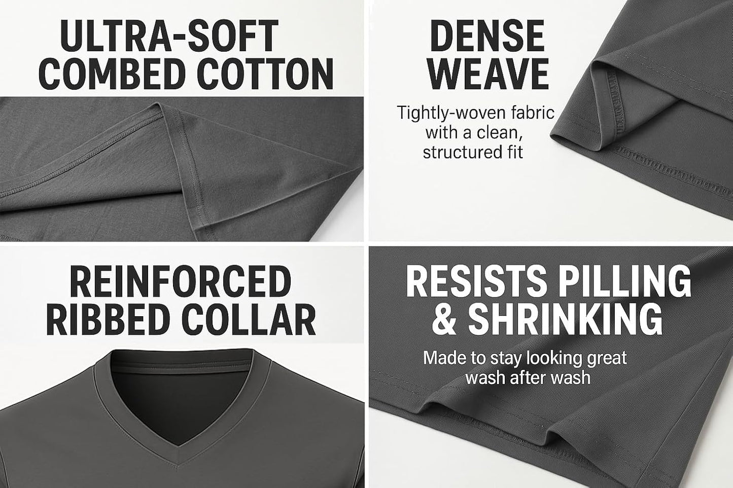 2-Pack Bulk Men’s V-Neck T-Shirts – Soft Pre-Shrunk Premium Cotton, Short Sleeves, Reinforced Collar, Crew Neck, Casual Fit