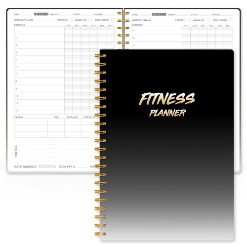 Fitness Journal Workout Planner for Women & Men - A5(5.5" x 8.5") Sturdy Workout Log Book for Gym & Personal Home Workouts - Black