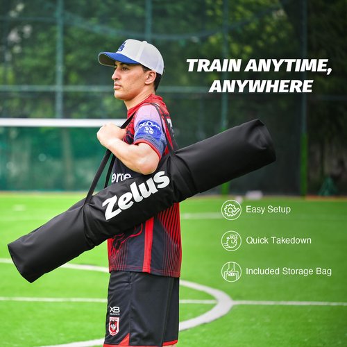 ZELUS 6 x 6ft Football Throwing Net, Quarterback Training Equipment with 5 Target Pockets, Football Practice Throwing Passing Accuracy Trainer with Carry Bag Ground Stakes, Black
