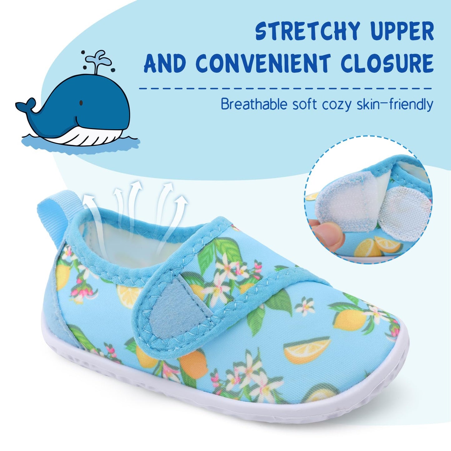 LeIsfIt Toddler Water Shoes Boys Girls Barefoot Aqua Socks Kids Breathable Quick-Dry Swim Shoes for Beach Pool Surf, Blue Lemon, 7 Toddler