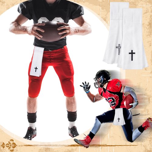 HunnmingRe 16 Pcs Christian Cross Football Towel Cotton Quarterback Pitching Qb Towel for Football Field with Hook and Loop Fastener for Men Sports Gym White Yoga Accessories