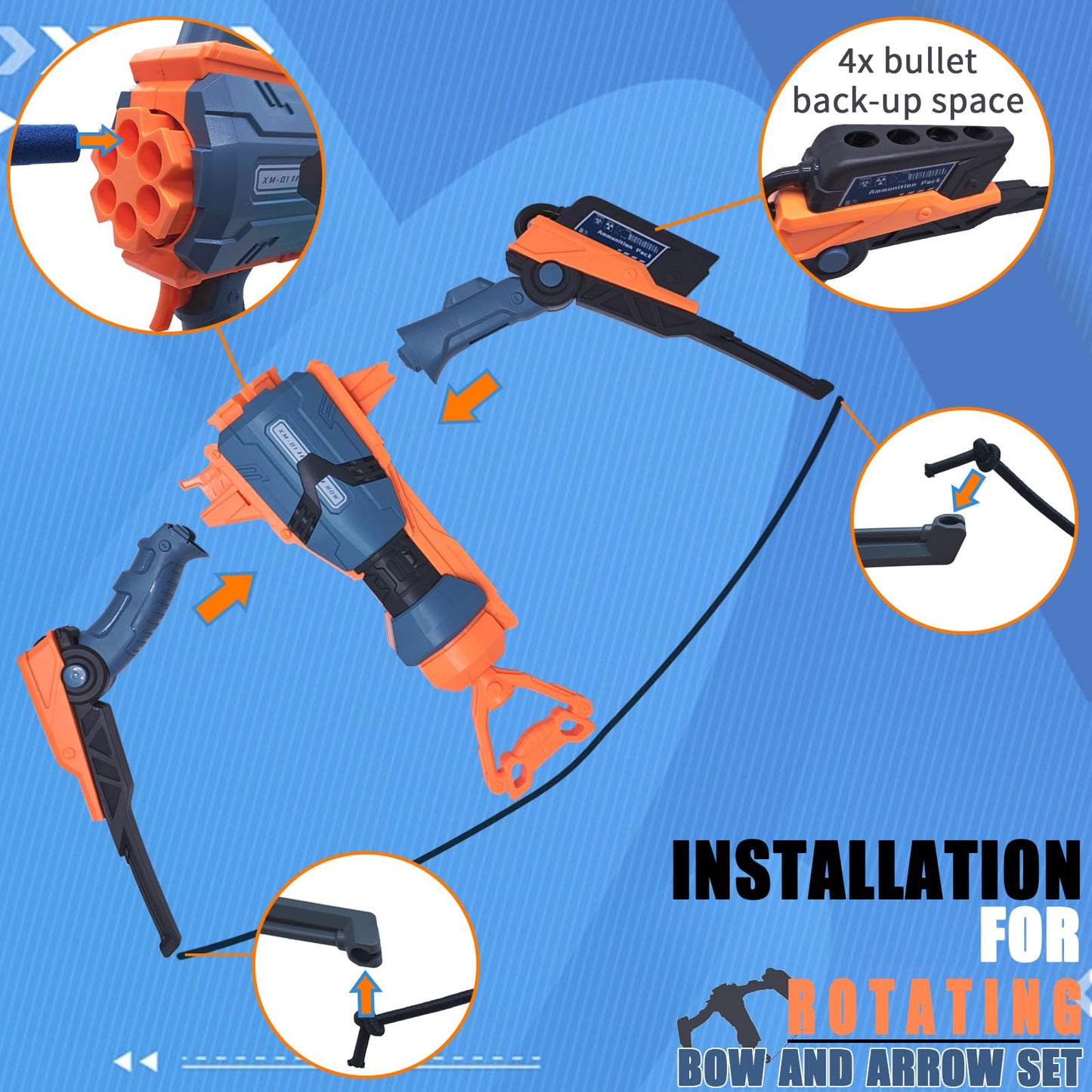 Toy Bow and Arrow for Nerf Gun Bullets, 6-Dart Rotating Drum, Easy to Use, Durable ABS Construction, Includes Bow, 40 Darts, Target Board, Goggle for 14+ Age