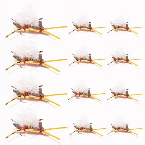 Floating Feather Supply Chubby Chernobyl Foam Hopper Flies for Fly Fishing - Size 10, Dry Flies for Trout Fishing Bass Panfish Assortments, Accessories, Fly Floatant Hackle, Grasshopper Flies (6, 10)