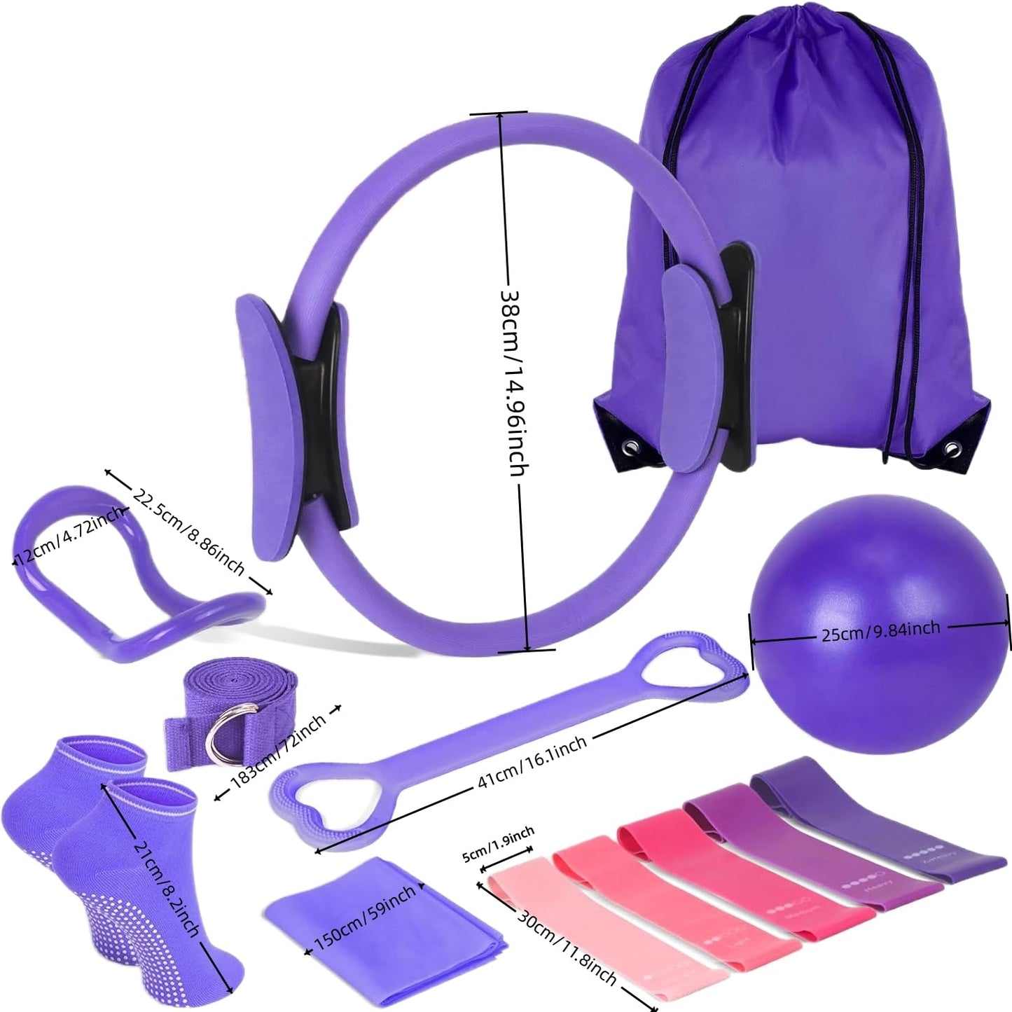 13Pcs Pilates Kit, Pilates Essentials Kit for Women, Booty Bands for Working Out Glutes Yoga Ball 25cm Figure 8 Resistance Band Yoga Bands for Stretching (Pink)