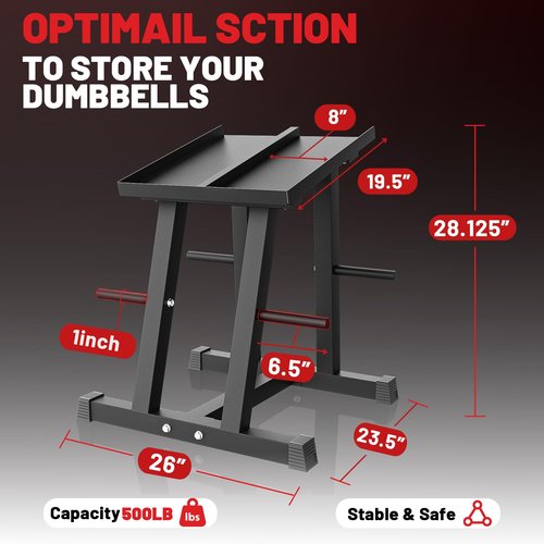 PAPABABE Adjustable Dumbbell Stand with 1 inch Plate Tree, Heavy-Duty Dumbbell Column Rack with 500LB Capacity - Compact Space-Saving Design, Anti-Tip Base & Ergonomic Height for Home Gym Organization