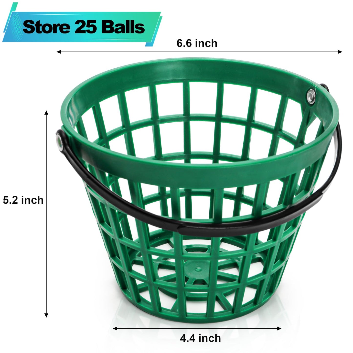 Bekith 3 Pack Small Plastic Golf Ball Basket, Golf Ball Container Golf Bucket with Handle, Holds 25 Balls, Green