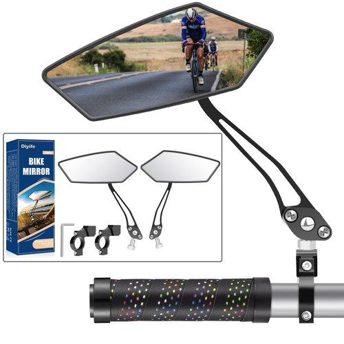 Diyife Bike Mirror 1 Pair, [New Version] HD Wide Angle Large Handlebar Rearview Mirror, Blast-Resistant 360°Adjustable Bicycle Rear View Mirror Accessories for Ebike Mountain Road Bike