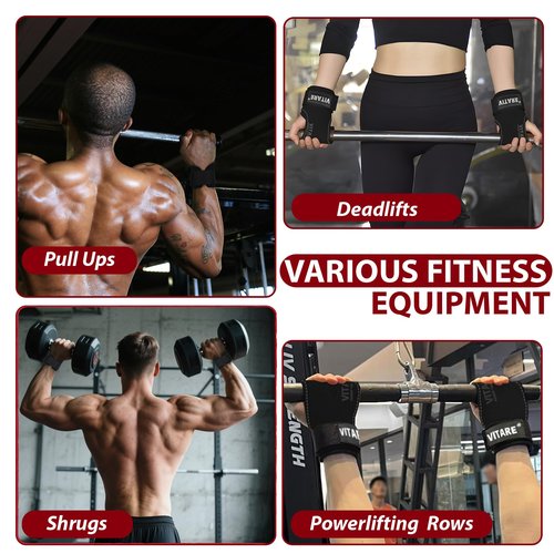 Weight Lifting Wrist Straps, Triple Leather Weightlifting Grip Wraps for Deadlifts, Pull-Ups, Powerlifting, Anti-Slip Gym Grips with Neoprene Padding, Fitness Gifts for Men Women Dad Husband (Pair)