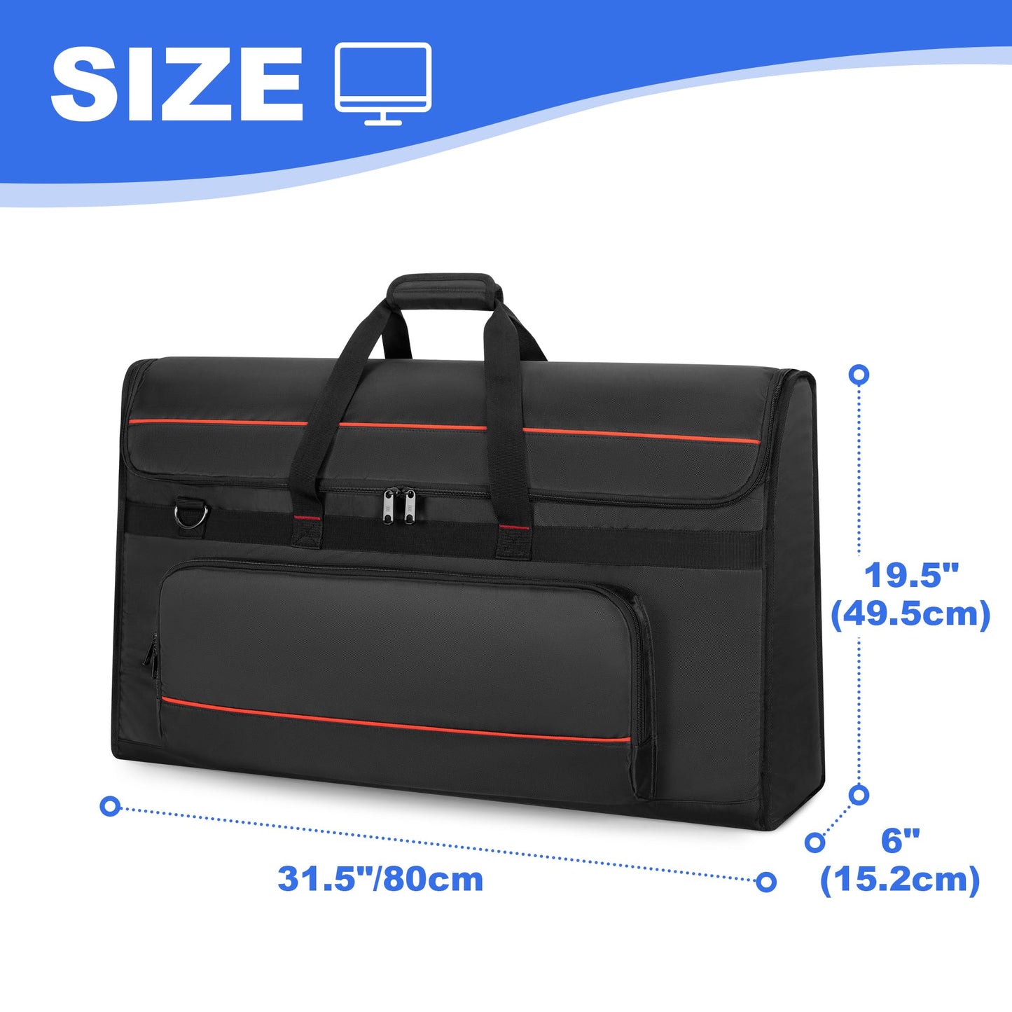 Trunab Portable Monitor Carrying Case, 27-32 Inch Computer Screen Padded Bag Hold Up to 2 LCD Screens/TVs, Not Compatible with iMac, with Accessories Pocket, PU Bottom, for Travel, Work, Transport