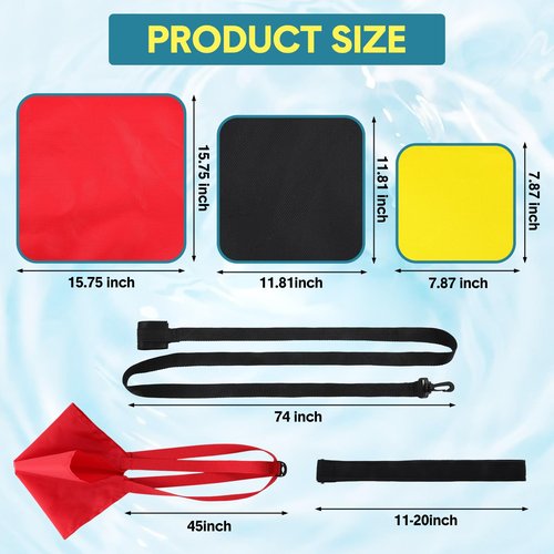 HappyAlley 2 Set Swimming Parachute Resistance Training Equipment with Adjustable Swim Resistance Belt and 3 Pcs Parachute Pool Workout for Adults