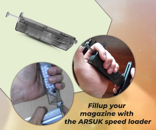 Arsuk Airsoft Speed Loader 6mm with Adapter – 90 Rounds - Black - Speed Reloader 6mm for BB Pellets – Fast Reloading Tool for Airsoft Gun Accessories, Magazines, Pistols, and Rifles