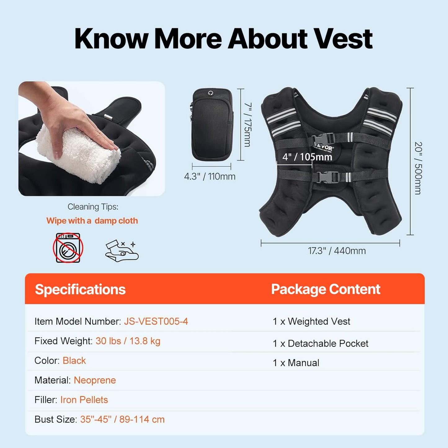 VEVOR Weighted Vest, 20 lbs Weight Vest with Reflective Stripe, Adjustable Buckle Body Weight Vest for Men Women, Workout Equipment for Strength Training, Running, Jogging, Fitness, and Weight Loss