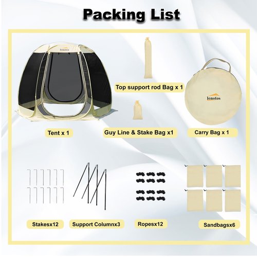 Lenotos Pop Up Screen House, 10'x10' Outdoor Screen Tent for Camping, Screened Gazebo with Mosquito Netting, Carry Bag