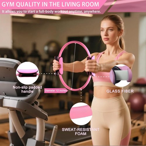 KABCON Pilates Ring Essentials Set for Women with 9.8” Exercise Ball,Elastic Bands, Yoga Socks, Carrying Bag, 13-Pcs Home Workout Set