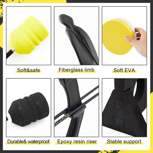 Silipull Bow and Arrow Set 8 Pcs Archery Bow Game Set with 6 Foam Tipped Arrows & 1 Pop Out Target for Safe Archery Combat LARP CS Shooting Outdoor Camping Bows for Adult from Beginner to Advanced