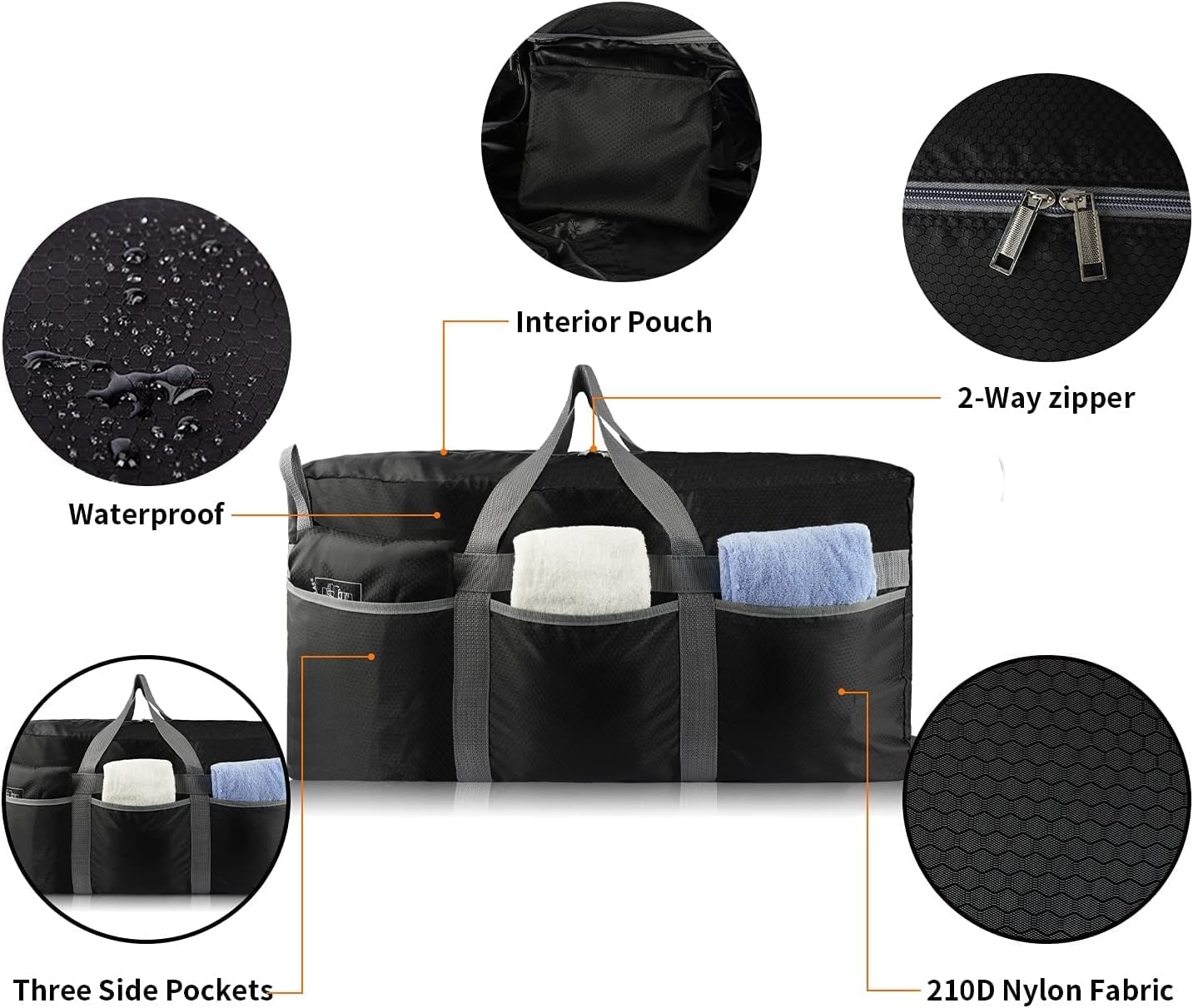 ZALALAS Foldable Duffle Bag, 96L Extra Large Travel Duffel bag Lightweight Weekender Bag for Men Women Water-proof & Tear Resistant,Black