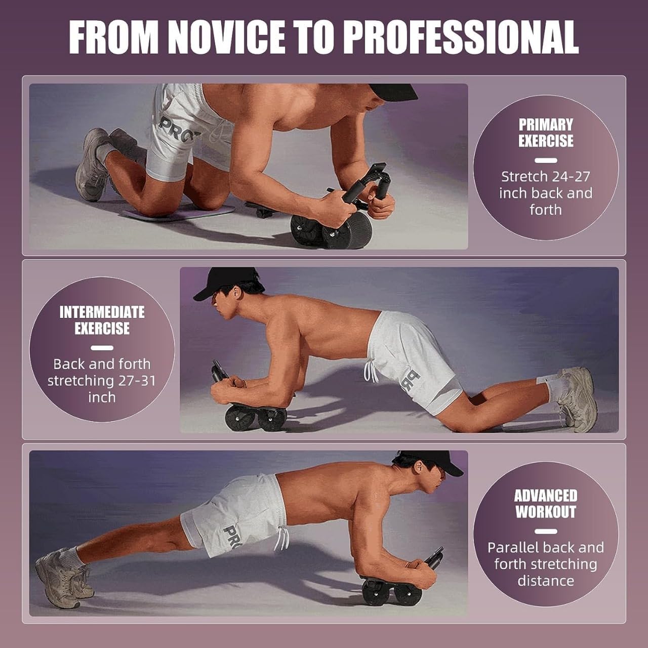 2025 New 4-Wheel Abdominal Roller with Elbow Support : Latest Upgraded High-Performance Exercise Machine With Automatic Rebound, Multi- layered Anti-Slip Design with Calorie Counting LCD Screen