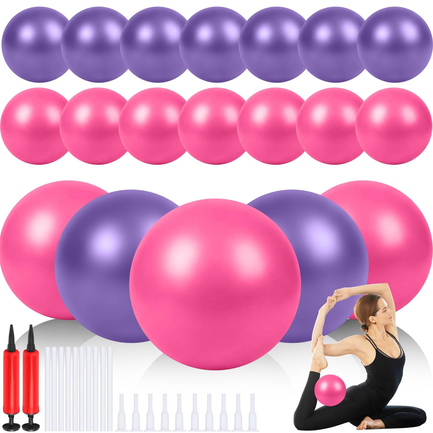 Sotiff 20 Pcs Small Exercise Pilates Ball Bulk 9 Inch Mini Yoga Ball Anti Burst and Slip for Stability Fitness Physical Therapy Stretching & Core Workout at Home Gym Class(Pink,Purple)