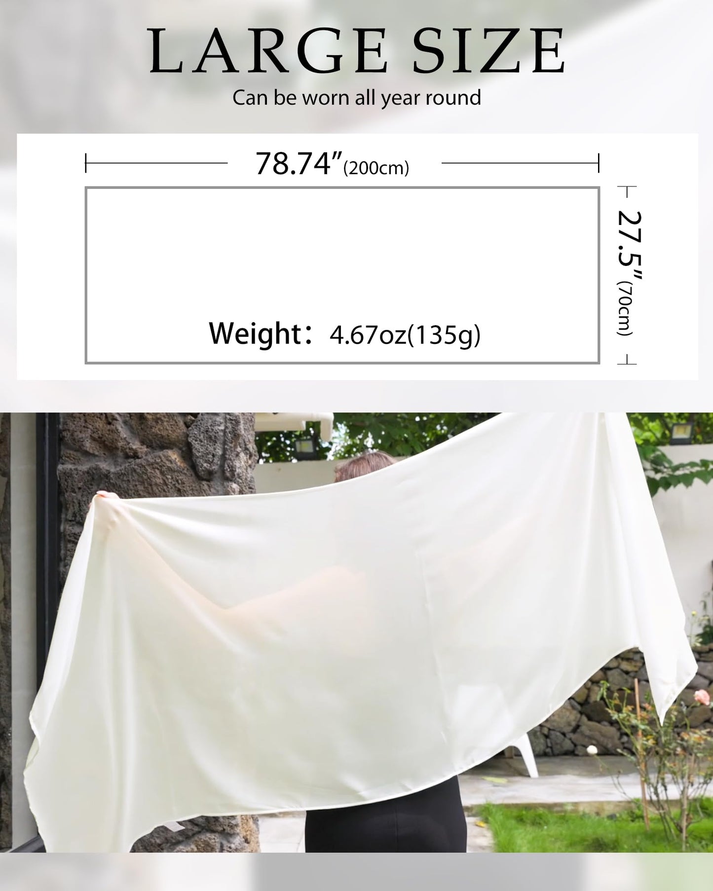 Women's Solid Chiffon Scarves Shawls Wraps for Bridal Wedding Party Evening Dress Gifts (White)