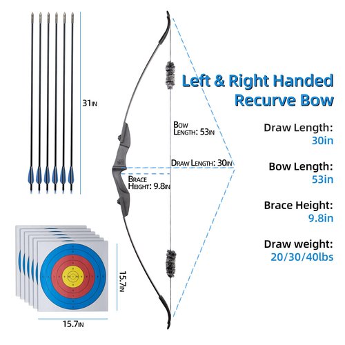GQT Recurve Bow and Arrow Sets, Archery Takedown Bow Set for Adults Beginner Teenagers Youth Target Practice, Left & Right Handed, 20/30/40lbs (20lbs)