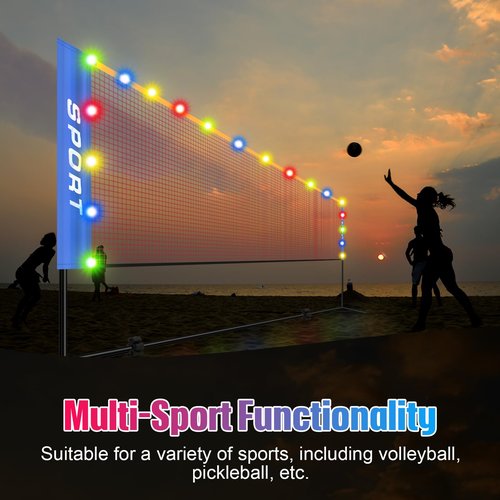Zhehao 16.5 ft LED Badminton Net Volleyball Net with LED Light Foldable Nylon Net with Adjustable Height Poles for Tennis Indoor Outdoor Backyard